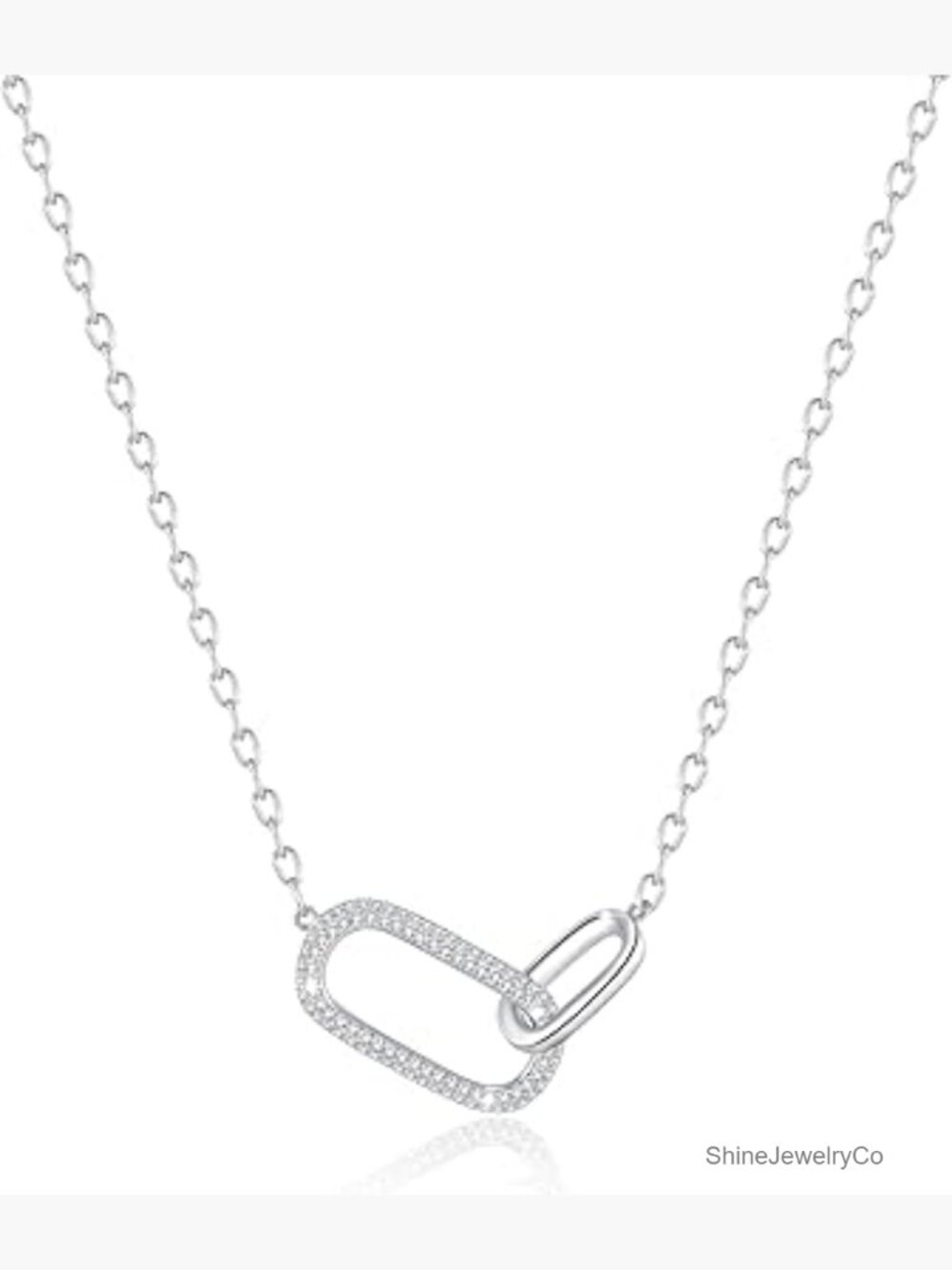 Dainty Interlocking Paperclip Necklace, 925 Sterling Silver